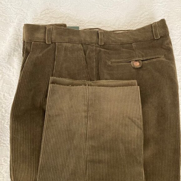 Lambourne English dark forest green double pleated corduroy pants size 38 NEW - Picture 4 of 5
